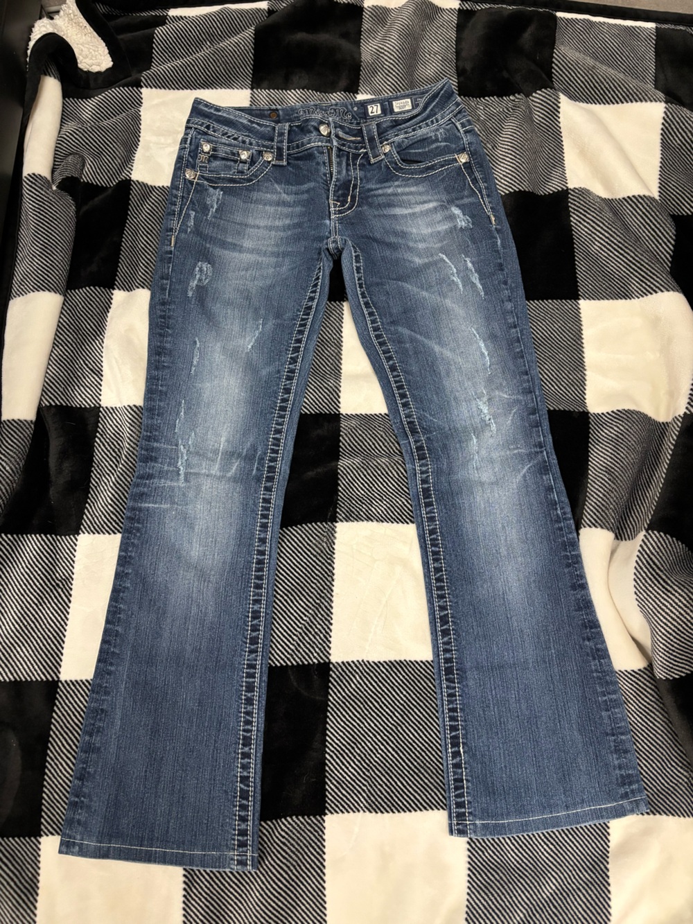 Miss Me Women's Boot Cut Distressed Blue Jeans